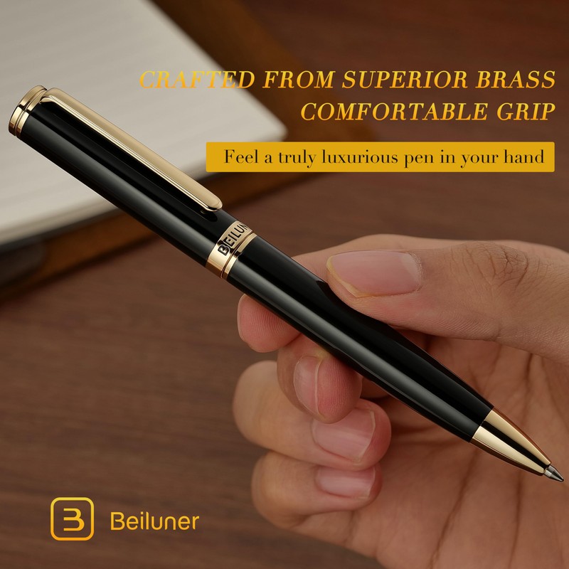 BEILUNER Luxury Gel Pen with 24K Gold Finish, Black Piano