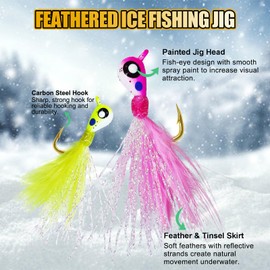 CWSDXM 15PCS Ice Fishing Jigs Glow-in-The-Dark Ice Fishing Set with Sharp Hooks for Bass, Trout, Panfish, Crappie, Bluegill