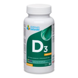 Platinum Naturals - Vitamin D3 25mcg, 90 Softgels - Vitamin D3 1000 IU Softgels - Cholecalciferol Vitamin D3 with Coconut Oil - Cardiovascular Supplement Bone Health Supplement - Vitamin D3 Supplement
