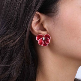 Cybche Boho Blue Enamel Flower Earrings Blue Flower Stud Earrings Acrylic Floral Petal Earrings Rhinestone Flower Earrings Large Petal Statement Earrings Jewellery for Women, Zinc, No Gemstone