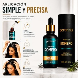 PERENNIS Aceite de Romero 100% Puro Prensado en Frío para Cabello y Cuero Cabelludo, Hidratación y Restauración, 30 ml, Paquete de 2
