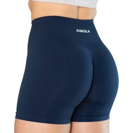 AUROLA - Pantalones cortos deportivos para correr, sin costuras, cintura alta, para deporte, gimnasio, yoga, Tuexdo Blue, M