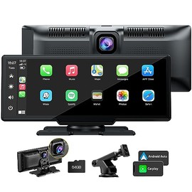 LAMTTO Portable Wireless Carplay & Android Auto with 2.5K Front Cam,1080P Baby Inside Camera,9.26 Inch Touchscreen GPS Navigation for Car, Car Audio Receivers with Android Auto,Mirror Link,Bluetooth