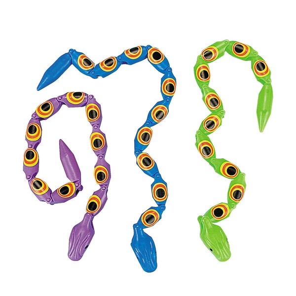 Fun Express Plastic Jointed Snakes - Bulk Set of 36