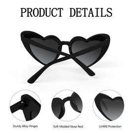 BOUBONI Heart Shaped Sunglasses Vintage Heart Glasses Bridal Party Sunglasses for Women Wedding Bachelorette Party Favors (1, Black)