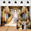 Leyiyi 10x8ft Elegant Hall Backdrop for Photography Luxurious European Golden Castle Background Chandelier Arch Door Banquet Hall Backdrop Wedding Ceremony Birthday Church Party Decoration Supplies