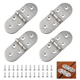 Pack of 4 180 Degree Hinges Folding Round Folding Hinge Stainless Steel Flap Hinge Mini Furniture Hinge Screw-On Hinge for Folding Table, Cabinet, Wardrobe, Wooden Box, Furniture, Sewing Machines (Silver)