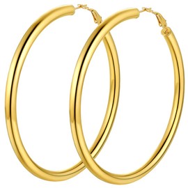 PROSTEEL Women's Hoop Earrings 5 mm Thick Round Hoop Earrings 30 mm/40 mm/60 mm/80 mm Hoop Earrings Stainless Steel/18 K Gold-Plated Earrings Accessory for Women Girls, Metal, Not applicable