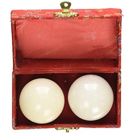 Asian Home White Stone Chinese Massage Balls - Hand Massage, Stress Relief, 2.5" Diameter