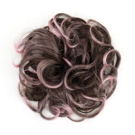 IMISSU 2PCS Messy Bun Hair Piece Updo Fake Scrunchies Ponytail Extension Wavy Curly Hairpieces Chignon Headband for Women Girls (2PCS Brown Pink)