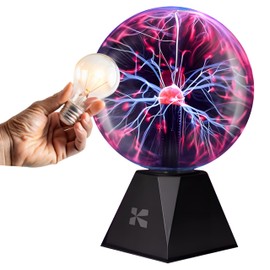 Katzco 7-Inch Plasma Ball with Lightning Charged Bulb - Nebula Sphere, Thunder Lightning, Plug-in - Touch and Sound Sensitive Plasma Globe, STEM Science Toy for Parties, Decorations or Props