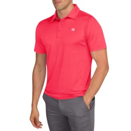 Men’s Untucked Golf Polo Shirts - The Perfect Length, Quick Dry, 4-Way Stretch Fabric. Moisture Wicking, UPF 50+ Protection Coral Pink