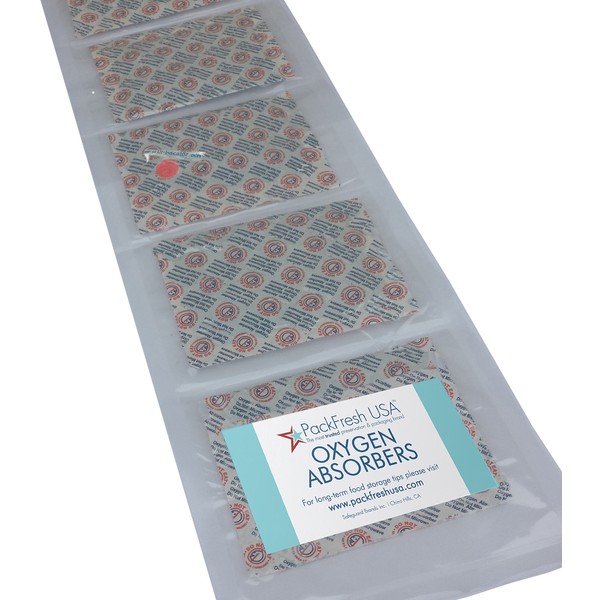PackFreshUSA: 5 Pack - 2000cc Oxygen Absorber Packs - Individually Sealed - Food Grade - Non-Toxic - Food Preservation - Long-Term Food Storage Guide Included