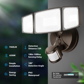 Onforu 75W LED Flood Light Motion Sensor Outdoor, 7000lm Dusk to Dawn Flood Light, Security Light with Three Head, IP65 Waterproof Exterior Floodlight, 6500k Wall Light for Entryway Stairs Yard Garage