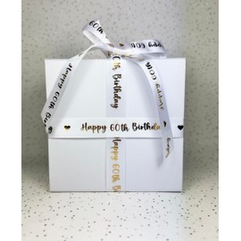 Gold Swirly Foil Print Happy Birthday Ribbon Satin 2m x 25mm for Cakes, Birthday Cakes Gift Wrap Wrapping Ribbon Cards Birthday Decorations Craft (Gold Swirly 60th Birthday)