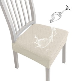 SHENGYIJING Stretch Chair Seat Covers for Dining Room, Waterproof Jacquard Dining Chair Seat Protectors Removable Washable Kitchen Chair Slipcovers, Set of 6, Beige
