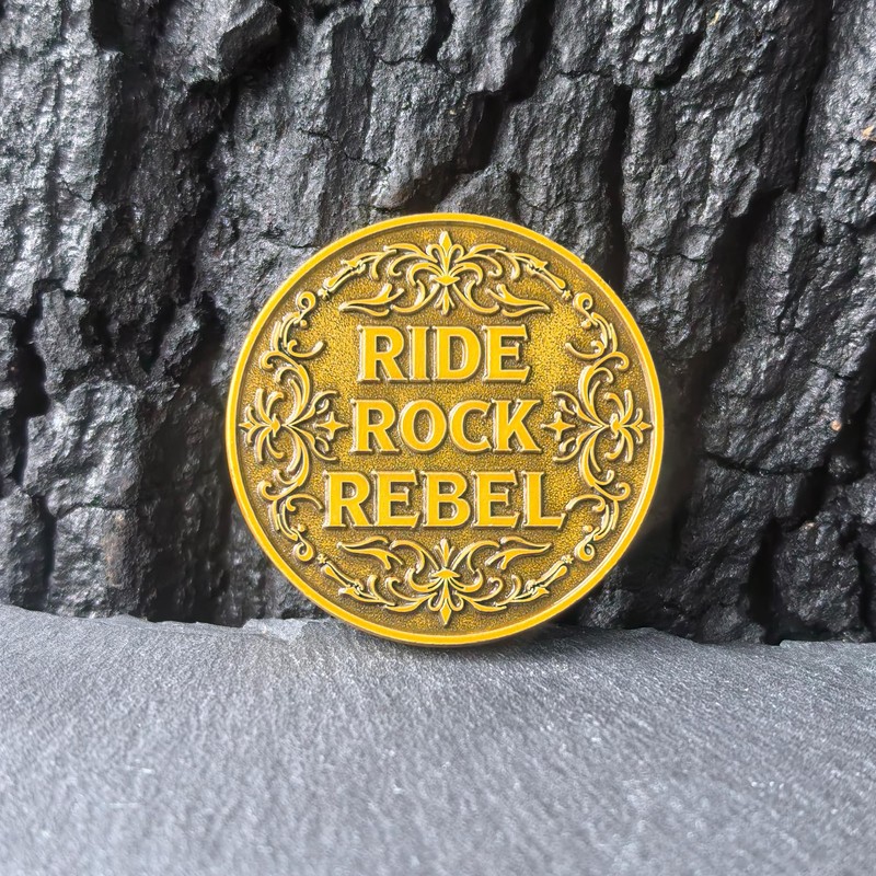 Motorcycle Skull Coin – Biker Medallion with Flame Design, Ride