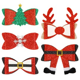 TEBIEKOY 5 Pcs Christmas Hair Bows for Women Sparkly Glitter Christmas Hair Clips Small Bows for Hair Christmas Party Hair Accessories