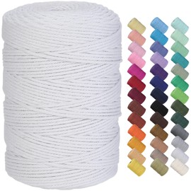 GOHOF Cotton Macrame Cord 3mm 300m Natural Colored Macrame Supplies, Soft Craft Cotton Rope for Plant Hanger Wall Hanger Dreamcatcher (White)