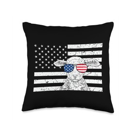 Retro Sheep Farmhouse USA Sunglasses July Fourth Sheep 4th of July US American Flag Farm Animal Patriotic Throw Pillow, 16x16, Multicolor