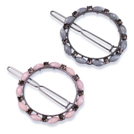 Elegant Hair Clips for Women and Girls Fashion Sparkling Glitter Rhinestones Hair Clips Flower Wreath Hair Pin Hair Accessories (Pink Ring & Grey Ring 2 Pieces)