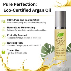 Essence of Argan 100% Pure Moroccan Organic Argan Oil - Natural EcoCert Oil that Nourishes and Conditions Your Skin, Hair and Nails (50ml/1.7oz)