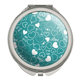 Cute Hearts Love Pattern on Teal Turquoise Compact Travel Purse Handbag Makeup Mirror