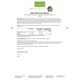 Sanct Bernhard MSM-1000-PLUS Tablets, Methylsulfonylmethane & Vitamin C, Vegan, 500 Tablets