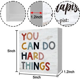Inspirational Quote You Can Do Hard Things Wood Box Sign, Motivational Colorful Word Classroom Wall Decor, Positive Quotes Kids Bedroom Playroom Classroom Decorations Decor