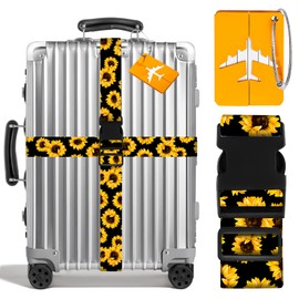 1 Piece Suitcase Strap with 2 Pieces Luggage Tags, Suitcase Strap Eye-catching, Suitcase Straps Set Eye-catching, Suitcase Strap Cross Strap Set, Adjustable (Gerbera)
