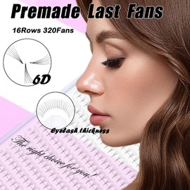 Premade Lash Fans 320 Fans Premade Eyelash Extensions, 6D 0.07-C/D Curl Premade Fans Long Stem Lashes 8 to15mm Lashes Extension Lash Fans (D Curl, 10mm)