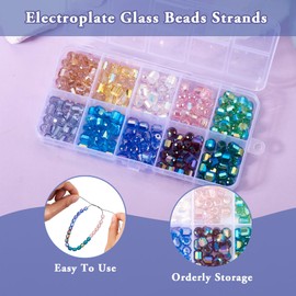 Beadthoven 200pcs 6mm Faceted Glass Beads 10 Colors Rectangle Crystal Beads Column Crystal Beads for Bracelets AB Color Transparent Cylinder Loose Beads Spacers for Jewelry Making DIY Crafts Supplies