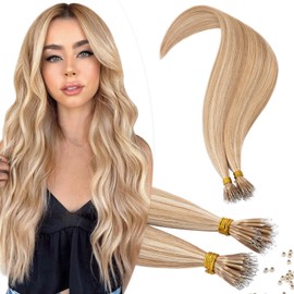 TESS Hair Extensions Nano Beads Real Human Hair Nano Ring Tip Included #12P613 Golden Brown & Bleach Blonde - Cold Fusion 50 Strands 35g - 20 Inch