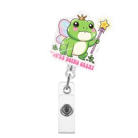Xipromi You’re Doing Great Badge Reels Retractable Glitter with Clip, Cute Frog Badge Holder for Nurse Doctor, Positive Affirmation Badge, Funny Mental Health Badge Clip for Friend
