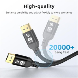 Diyanisly 8K Displayport Cable 3.3FT,32Gbps high-Speed DP Cable, Braided Rope,Support 8K@60Hz 4K@120Hz Dynamic HDR,DSC,Durable,Flexible,Used for Esports Display/Graphics Card/Professional Projector