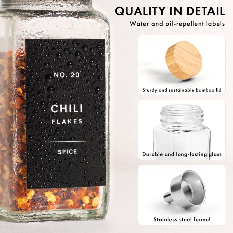 EDELHAUS® Square Spice Jars with Bamboo Wooden Lid (Pack of