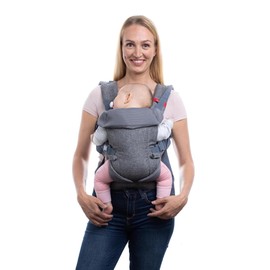 YOU+ME 4-in-1 Lightweight Baby Carrier Newborn to Toddler 8–32 lbs – Certified Hip Healthy, Hands Free Baby Chest Carrier with 3D Mesh Panels, Detachable Bib, Adjustable Seat & Head Support (Gray)