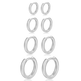 BMMYE Sterling Silver Hoop Earrings for Women Small Silver Huggie Hoop Earrings 4 Pairs Cartilage Mini Hoops Earrings Set for Multiple Piercing Hypoallergenic 6mm 8mm 10mm 14mm