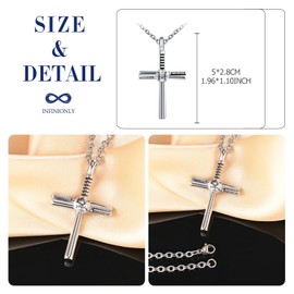 INFINIONLY Mens Womens Stainless Steel Cross Necklace Pendant Creative Silver Cross Pendant for Teenagers Classic Easter Necklaces with 55cm Chain Novelty Jewellery