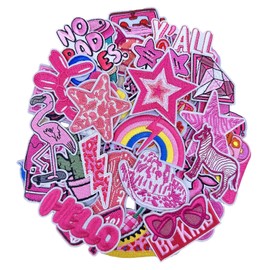 Iron On Patches, 45Pcs Pink Preppy Western Cow Girls Iron On Patches for Hats Clothes Backpackes Jeans, Embroidered Trucker Hat Patches