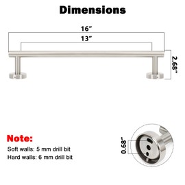 NearMoon Bath Towel Bar, Thicken Stainless Steel Shower Towel Rack Holder Wall Mounted for Bathroom, 16-lnch Overall Length-13-lnch Usable Hanging Space (1 Pack, Brushed Nickel)
