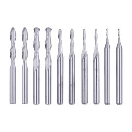 Gasea 10Pcs 1/8" Shank Carbide Ball Nose End Mill CNC Router Bits, 2 Flute End Milling Cutter Engraving Cutter for Acrylic PVC MDF Wood 1/1.5/2/2.5/3.175mm