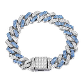 Blue Diamond Dog Collar,Bling Dog Chain Collars Glitter Rhinestone Dog Necklace Metal Choke Cuban Link Dog Collar, 14mm Wide Pet Jewelry for Puppy Small Medium Large Dogs (18inch)