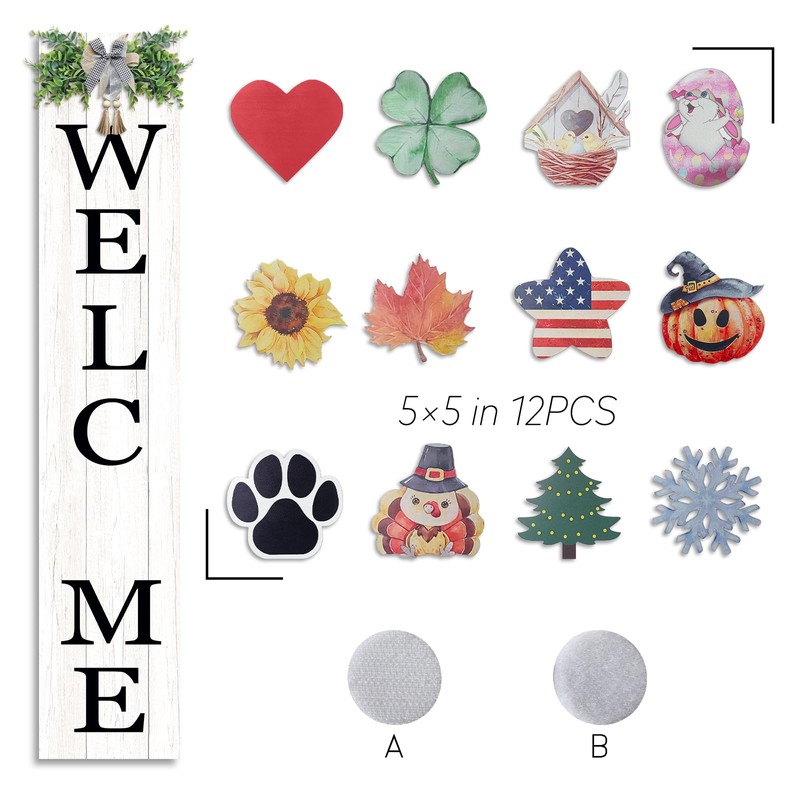 Interchangeable Welcome Sign for Front Porch Standing 47"X8" Outdoor Large