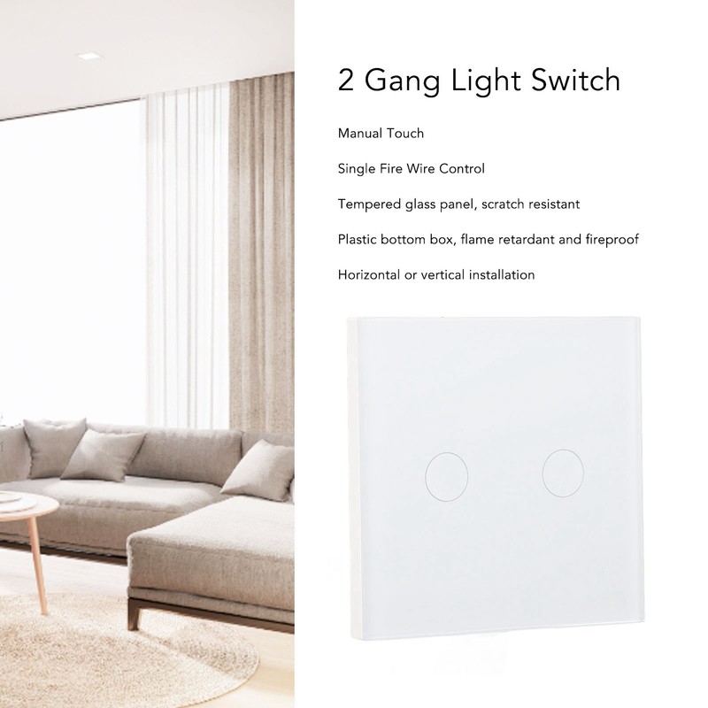 2 Gang Wall Switch with Indicator Tempered Glass Panel Touch