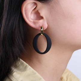 Cybche Acrylic Oval Dangle Earrings Oval Acrylic Black Earrings Acrylic Geometric Earrings Resin Round Drop Earrings Black Hollow Circle Earrings Jewellery For Women, Zinc, No Gemstone