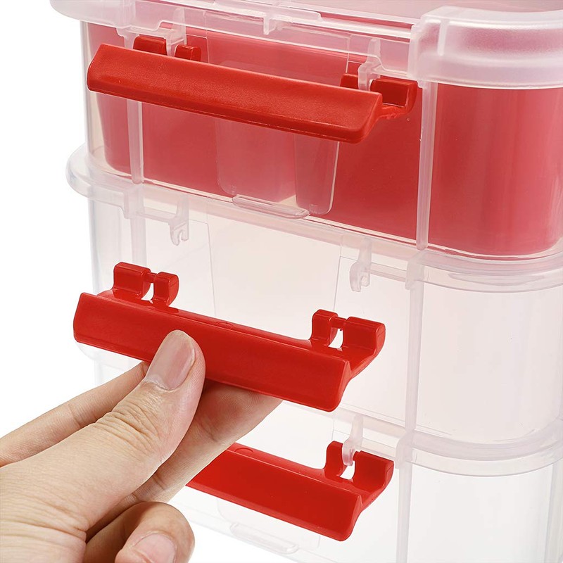JUXYES 3-Tiers Stack Carry Storage Box With Divided Tray, Transparent