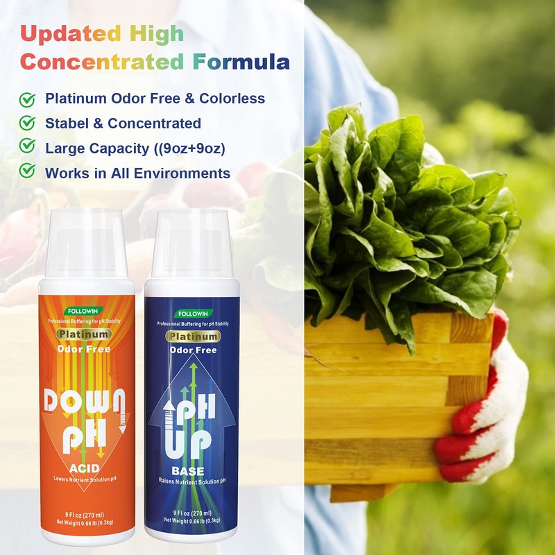 FOLLOWIN pH Up and Down Control Kit (9oz+9oz), Hydroponics pH