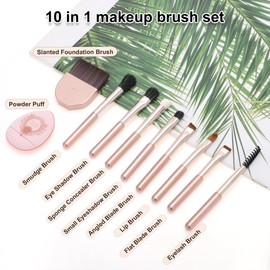 GLIDESMOOTH Makeup Brush Set, Foundation Concealers Brushes, Makeup Brushes Professional Cosmetics Tool Kit for Blending, Rose Gold Tone, 10 Pcs