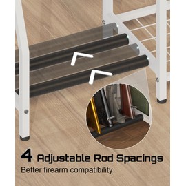 Mondazie Single-Side Gun Rack Stand, Vertical Rifle Display Holder with Gun Storage Solutions Shelf, Floor Shotgun Organizer Racks with Padding for Home Garage, Hold up to 5 Long Guns, White